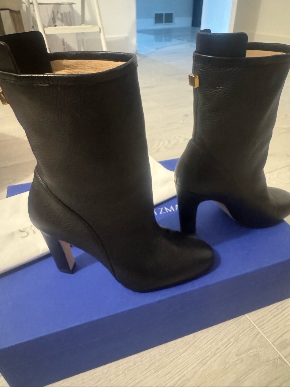 Stuart Weitzman Black Leather Mid-Calf Heel Boot